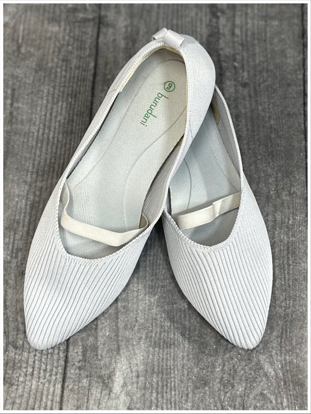 Burudani Grey Pointed Toe Mary Jane Knit Flats [S7510]